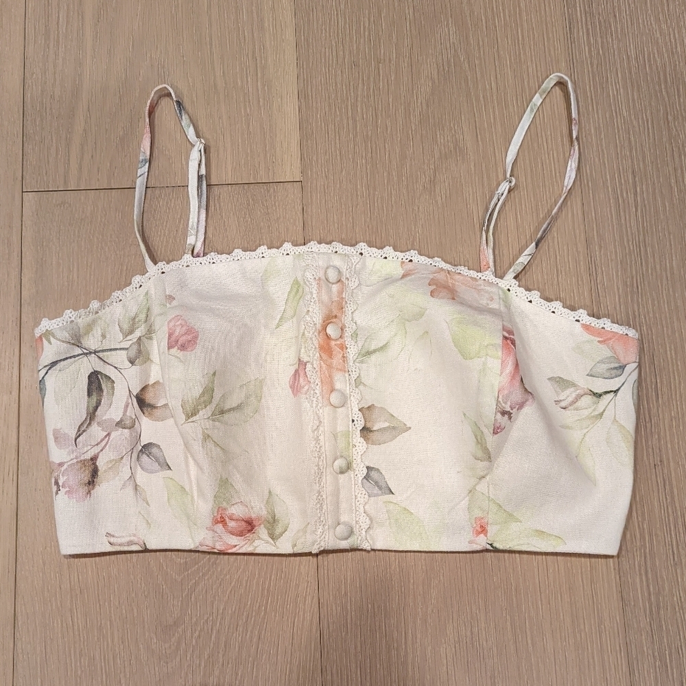 Floral Lace Trim Crop Top